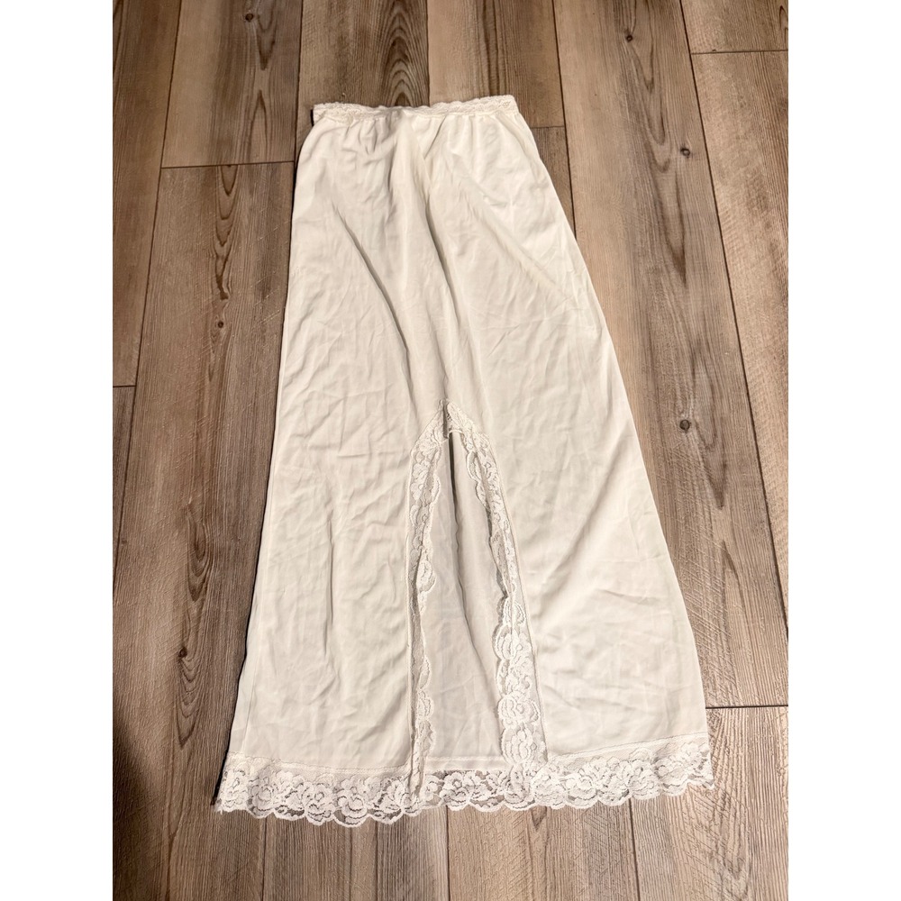 Vintage Cream Maxi Half Slip Lace Trim Front Slit Long Skirt Underwear‎ Cream